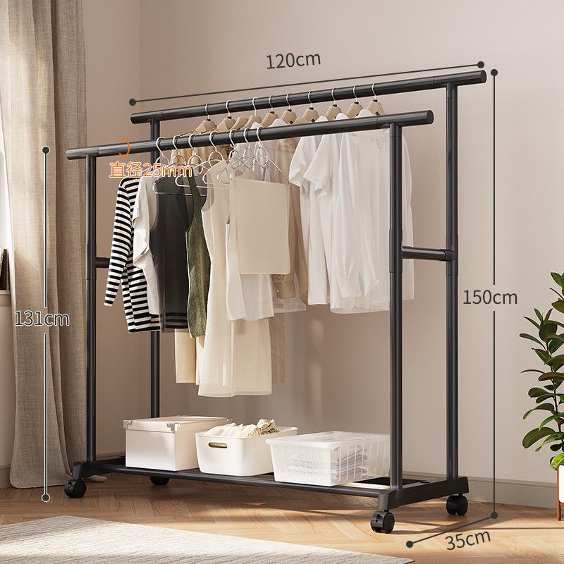 Extra Thick Double Row Vertical Clothes Rack with Wheels for Bedroom Storage