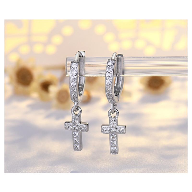 Fashion Personalized Cross Inlaid Zircon Ear Buckle Earrings For Women