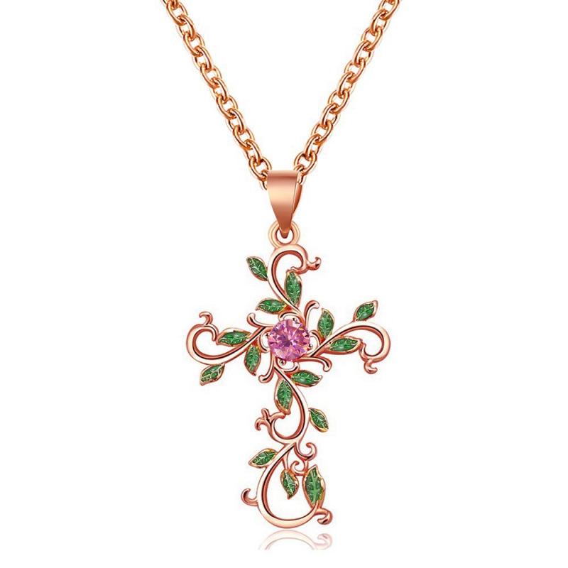 Carlisle Leaf Necklace & Cross Pendant Rhinestone Choker