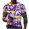 New Design Men's T-shirt Iron Chain Black and White Colorful Painting Style Short Sleeve T-shirt High Quality Fat