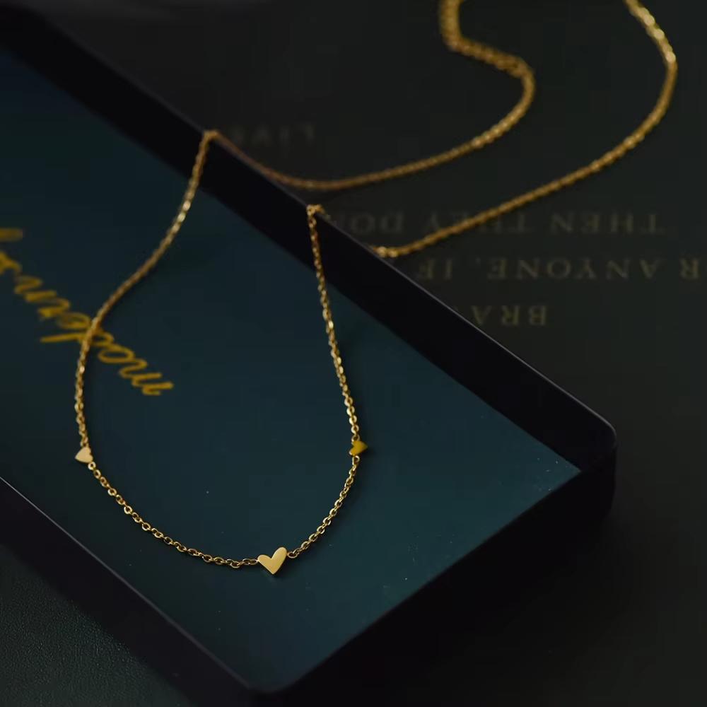 Fashion 316L Stainless Steel Love Heart Bracelet for Women Tiny Gold-Plated Clavicle Chain Girl Wedding Party Charm Jewelry Gift