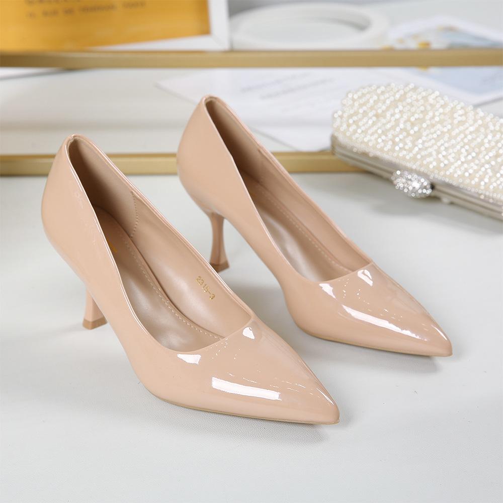 Fashion Women Patent Leather High Heels Spring and Autumn Fashion Pointed Toe Thin Heel Work Shoes for Women Banquet Wedding High Heels