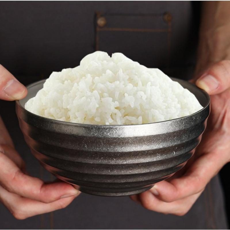 Retro Stainless Steel Threaded Rice Bowl Ramen Kimchi Seasoning Sugar Ramen Bowls Home Restaurant Tableware Kitchen Accessories