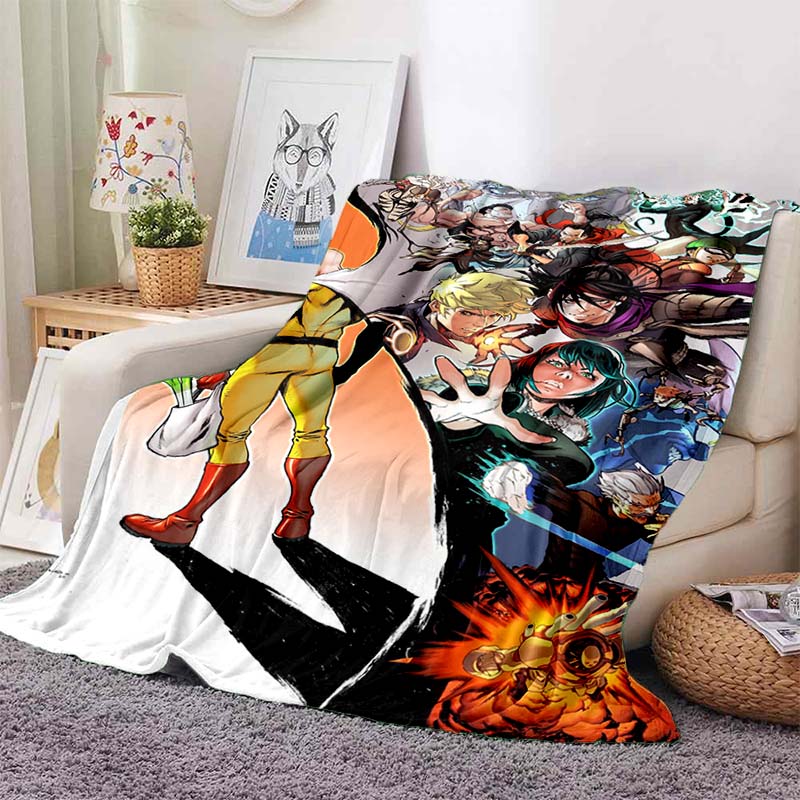 One Punch Man Anime Character Print Flannel Blanket Cozy Warm Throw Sofa Bedroom Present Indoor Home Seasonal Lounge Decor