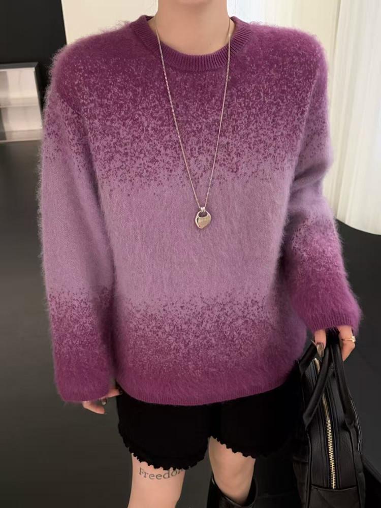 Avrupa ve Amerikan Moda Peluş Degrade Yün Kaşmir Örgü Kazak