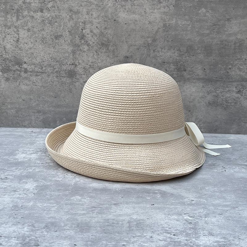 Summer Vacation Travel Small Fresh Bucket Hat Female Sunshade Sun Protection Versatile Straw Woven Basin Hat Foldable Straw Hat