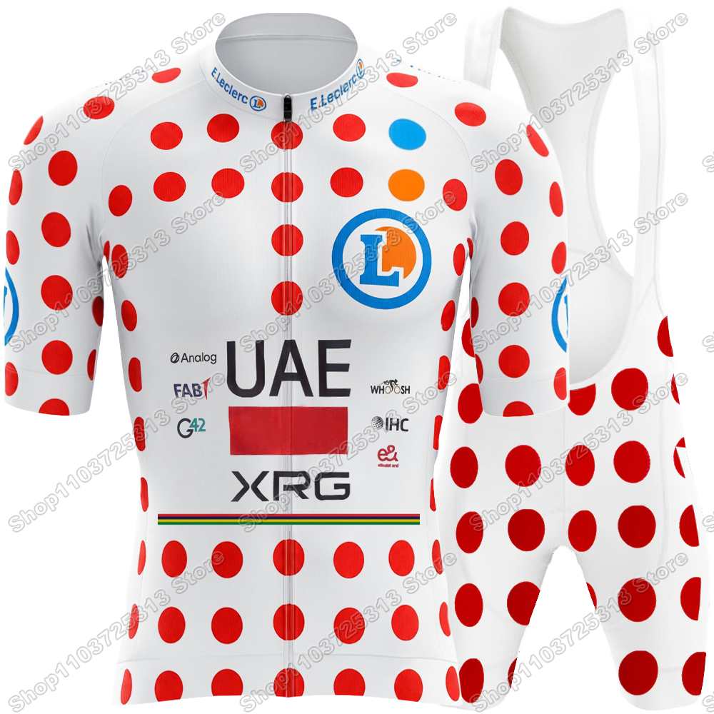 Team Radsporttrikot Set Tadej Pogačar Radsportbekleidung Gelb Grün Rot Gepunktet Weiß Rennrad Trikot Trägerhose