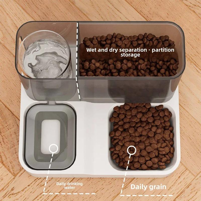 Large Capacity Manual Pet Feeder Dual Chamber Cat Dog Food Container Wet Dry Separation BPA Free Plastic Storage Bowl Waterproof