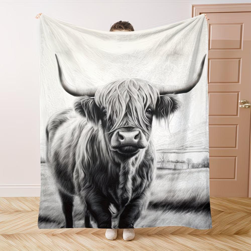 Cozy Highland Cattle Print Flannel Blanket Soft Warm Throw for Naps Camping Travel Home Decor Gift for Friends Family Lovers 75cmx90cm