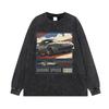 Vintage Comic Racing Car Print Washed Distressed Cotton Tee Loose Fit Drop Shoulder Short Sleeve Mens T-Shirt