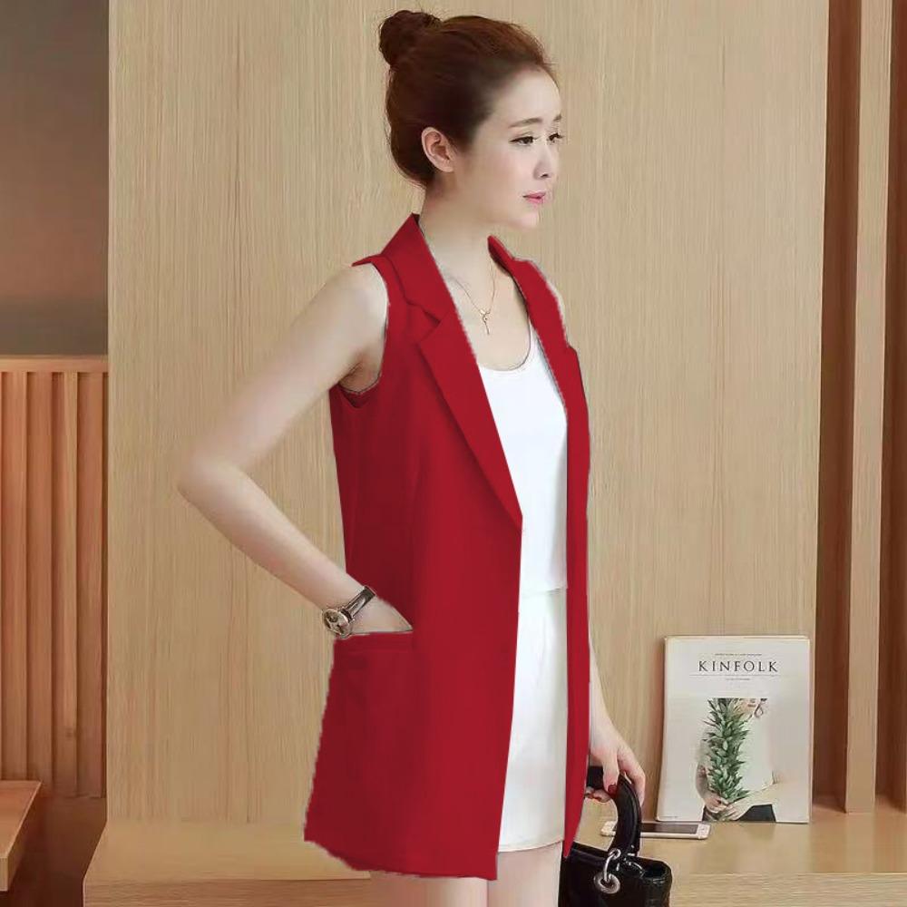 Women's Lapel Sleeveless Vest Regular Fit Solid Color Open Front Casual Blazer Waistcoat