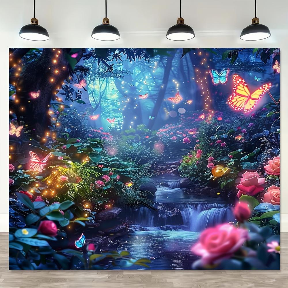 1 Piece, Magic Garden Polyester Fiber Festival, Giant Butterflies and Spring Flowers, Princess-themed Background Fabric