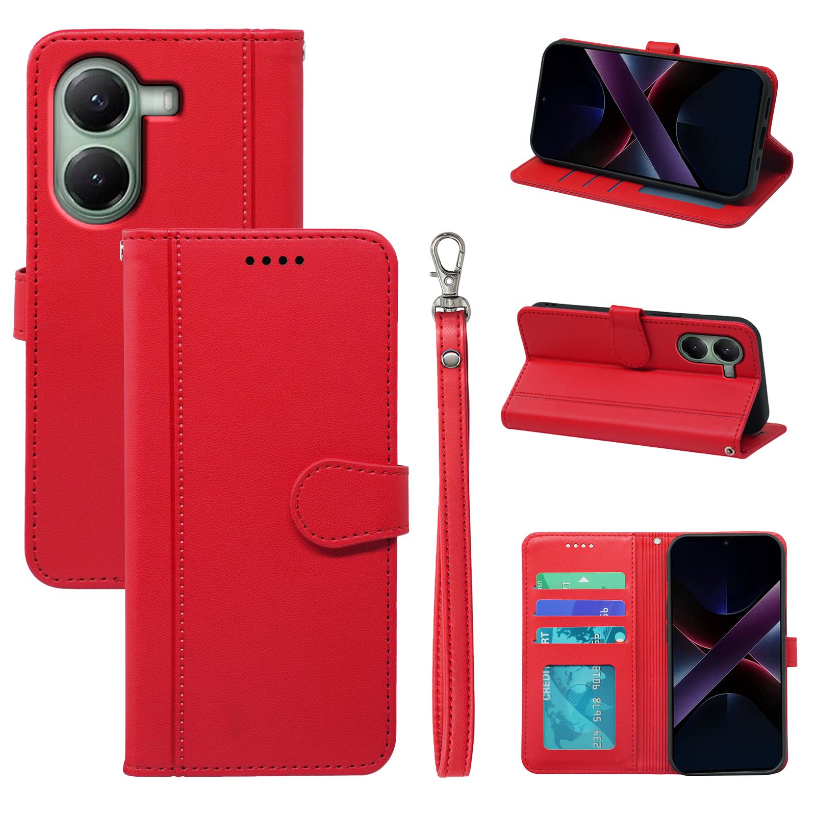 

Для Xiaomi Poco X7 Pro 5G/Redmi Turbo 4 5G Чохол-гаманець Магнітна застібка Шкіряна накладка для телефону з ремінцем Red