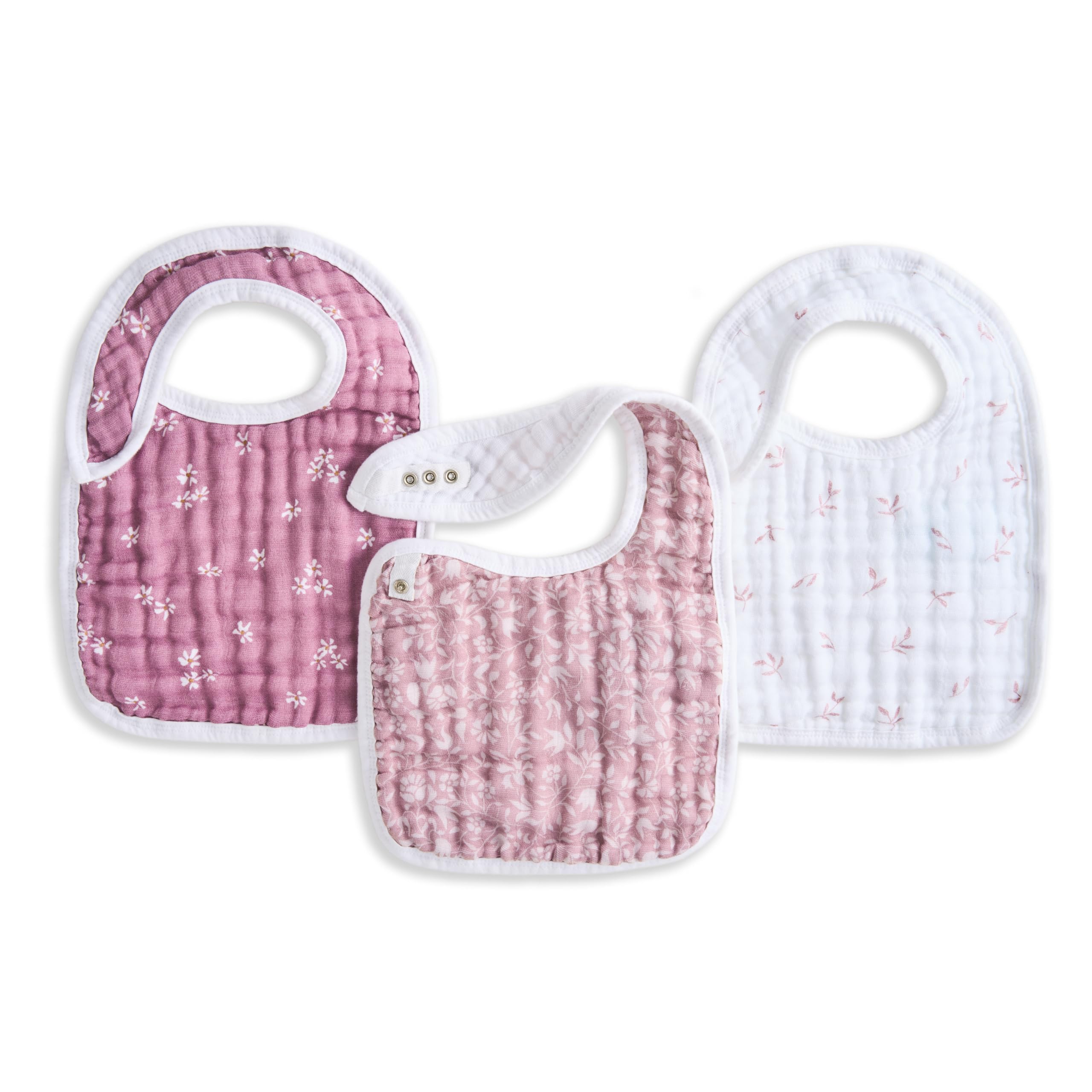 aden anais Snap Bib Heritage Floral One Size Organic Cotton Breathable Soft 32x23cm Machine Washable Baby Bib BBADABASNO30008 + 3-Pack