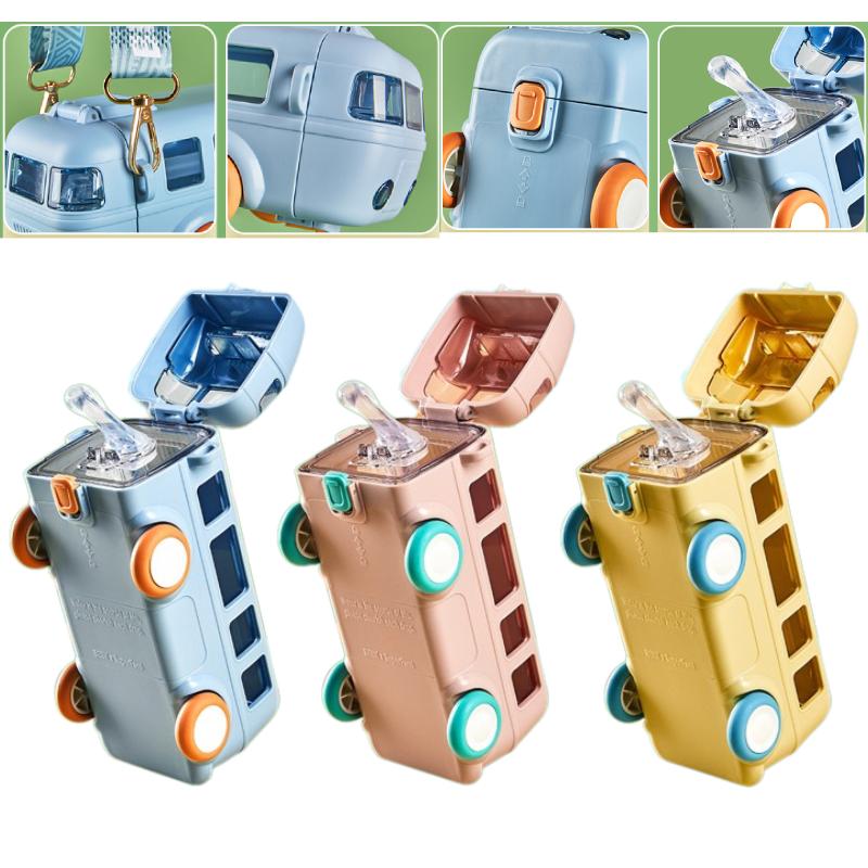 500ml Cartoon Babybus Bus Design Kids Baby Water Bottle Straw Cup Outdoor Travel
