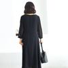 Shiz Madam Women Round Chain Collar Sleeve Pleated Long Dress N2756