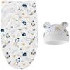 Baby Swaddle Blanket Set, 1 Swaddle Blanket & 1 Hat, Adjustable Newborn Swaddle Wrap, Anti-Startle Sleep Sack, Suitable for Boys & Girls
