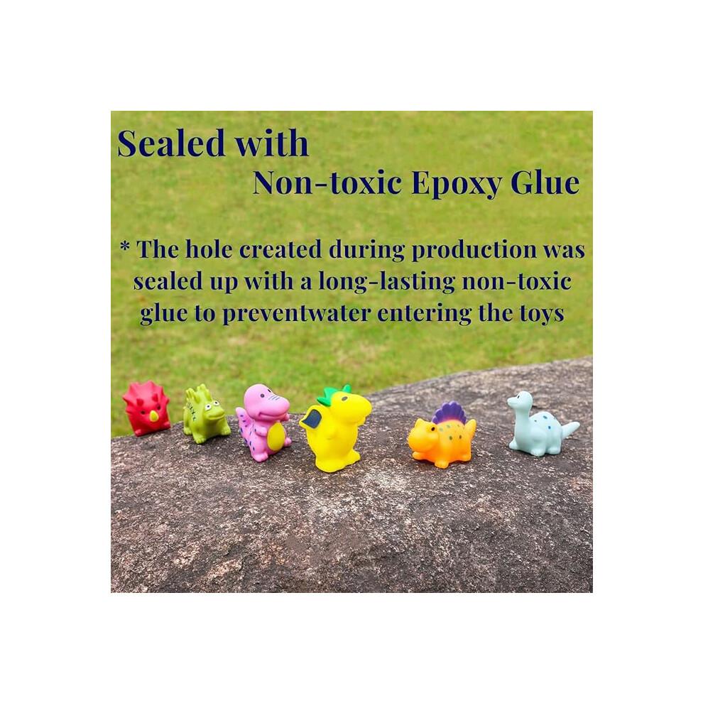 Mold Free Dinosaur Bath Toys for Toddlers/ Infants, No Hole No Mold Bathtub Toys (6 Pcs with Storage Bag)