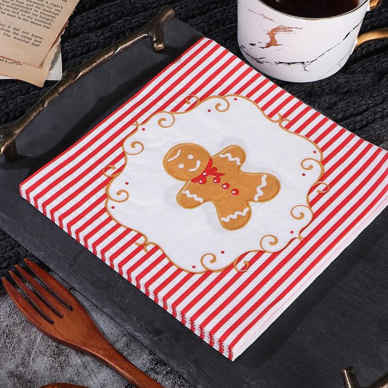 20Pcs/pack Christmas Series Printed Paper Disposable Table Dinner Napkin Tissues Xmas Party Decoration