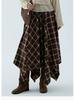 Vintage Woolen Plaid Academy Skirt - High Waist, Slimming Mid-Length Design for Casual Wear