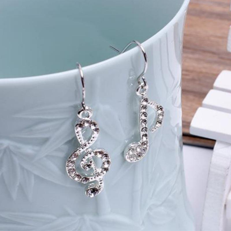 Fashion Geometric Flash Diamond Music Note Asymmetrical Earrings Music Student Gift Jewelry