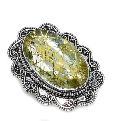 Golden Rutile Gemstone Handmade 925 Sterling Silver Jewelry Ring Size 7 N6C96