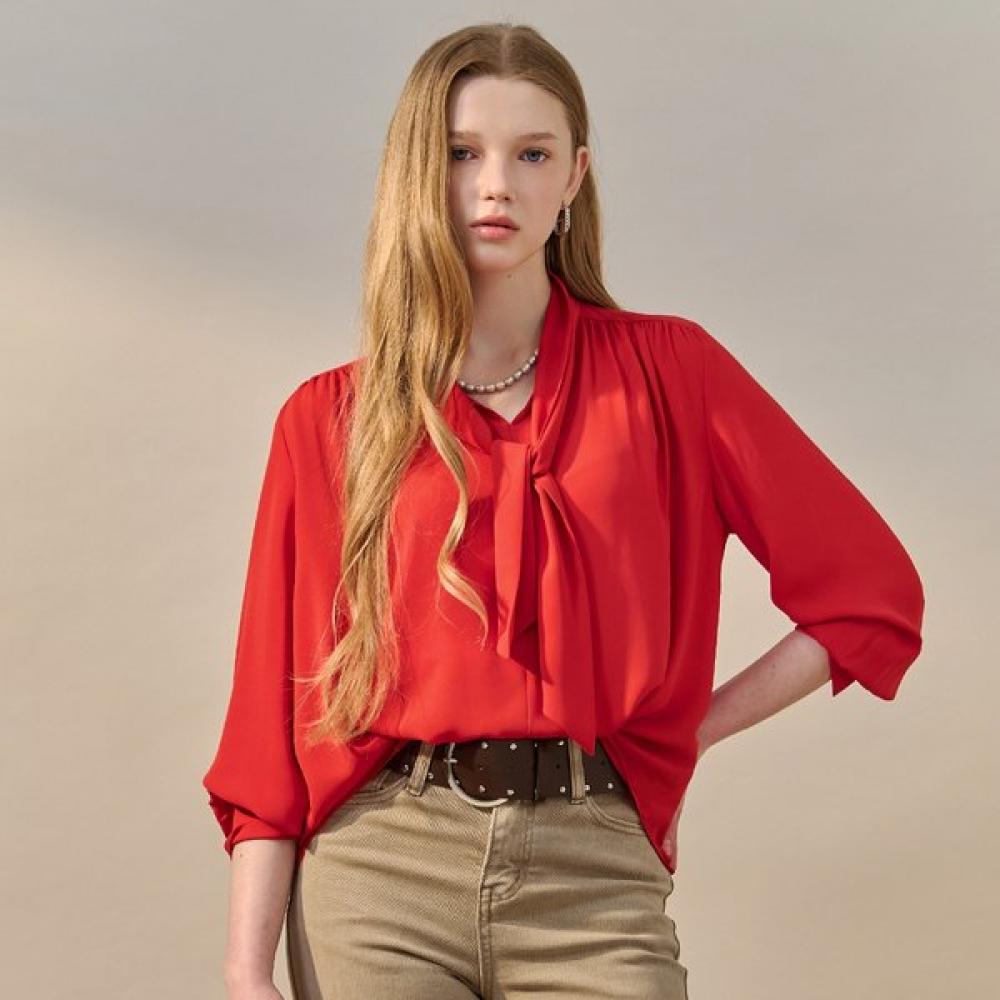 

Maxza Tie Neck Shirring Draped Blouse Red Gray Zf04qb607nh Red/FREE