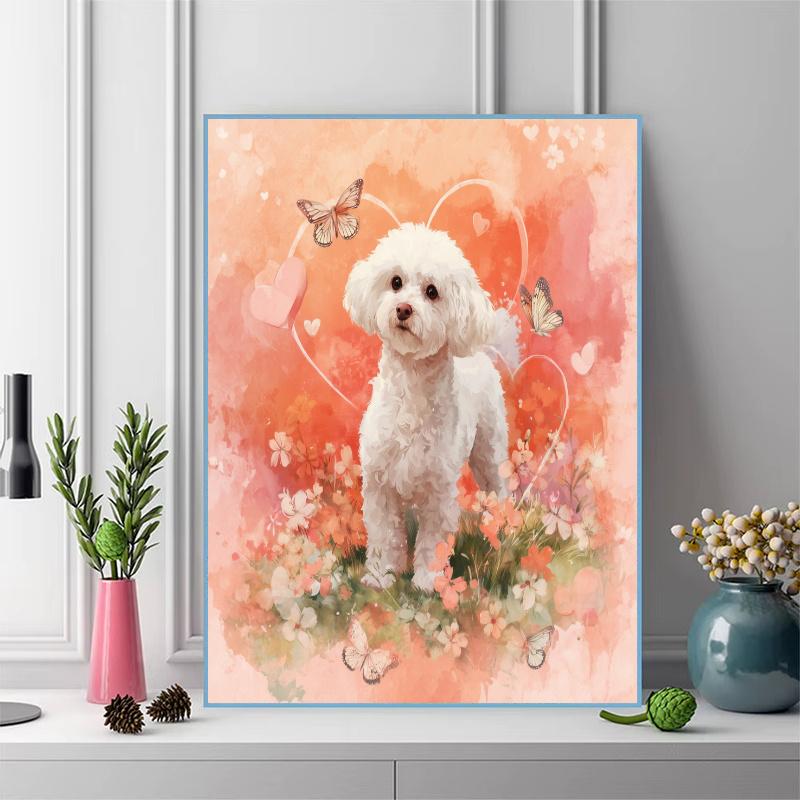 Pink Bichon Frise Pattern 3pcs 100% Round Full Drill 5D DIY Diamond Painting Embroidery Cross Stitch Rhinestone Décor