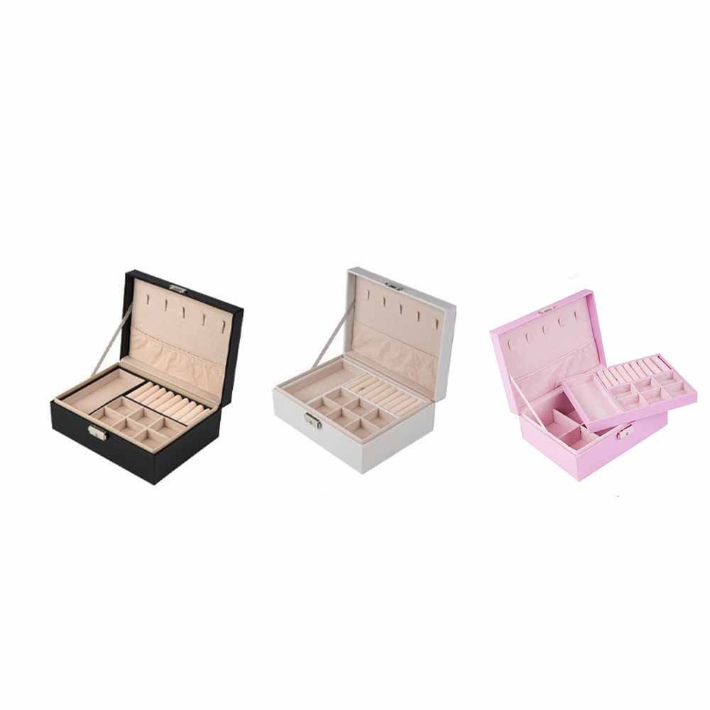 2 Layer Double-layer Jewelry Box with Lock Jewelry Display Case Home and Travel