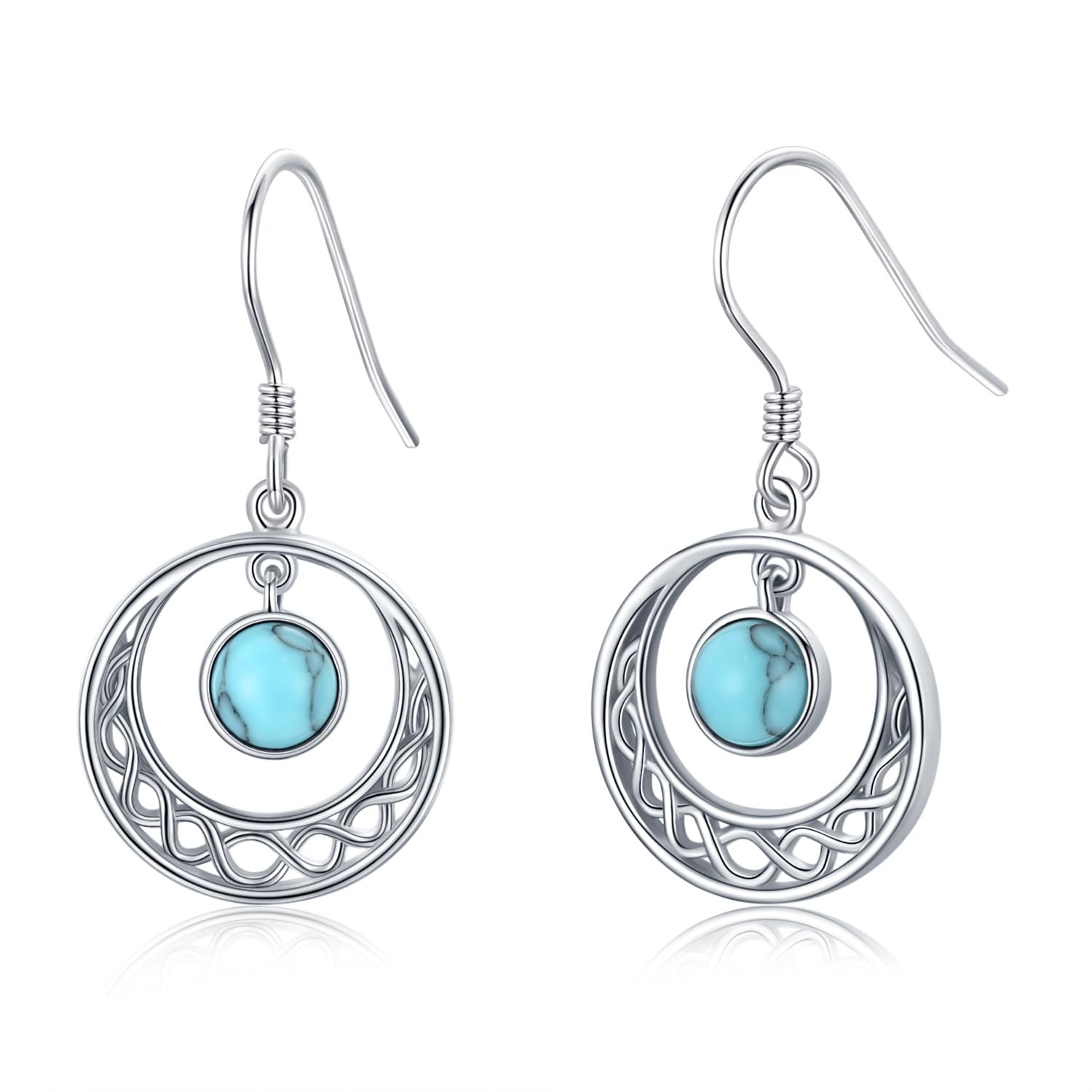 

StoryMidir Dangling Silver Hook Platinum Gift for White Anniversary Earrings, Turquoise, Earrings, Turquoise, 925, Hypoallergenic, Earrings, Round,
