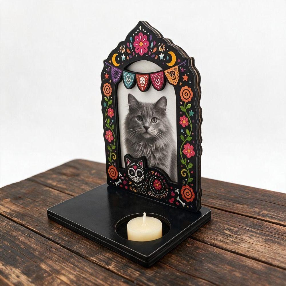 Wooden Halloween Photo Frame Skull Marigold Pattern Desktop Photo Display Rack Haunted House