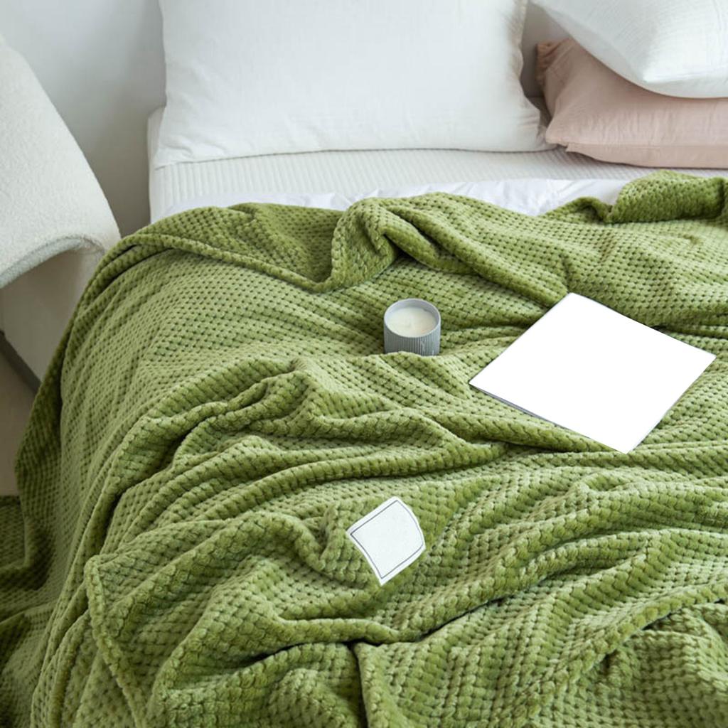 Cooling Blanket Milk Fleece Lattice Jacquard Blanket Summer Cold Single Nap Blanket for Sofa Bed Office Green 100x120cm