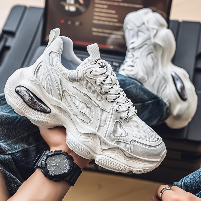 2025 men's shoes four seasons new low-top fly-woven breathable casual fashion platform men's sports trend dad shoes