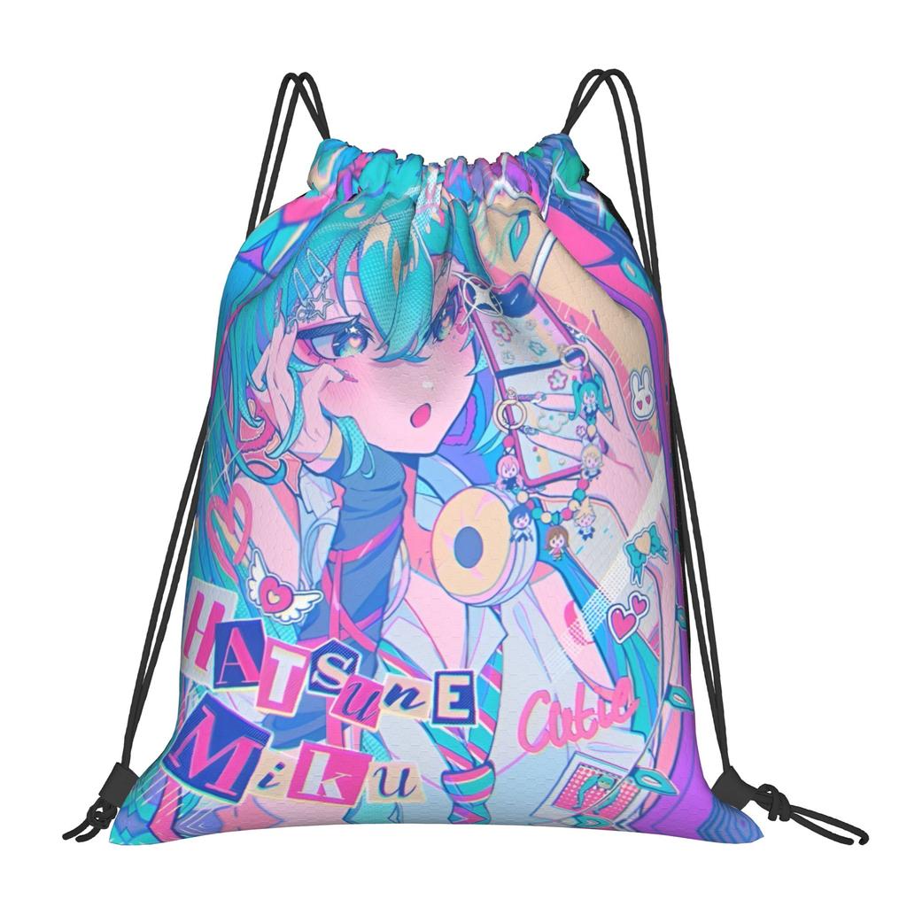 Bolsas con Cordón Personalizadas de Hatsune Anime Miku para Compras Mochilas de Yoga Hombres Mujeres Bonitas Deportivas Gimnasio Mochila Saco