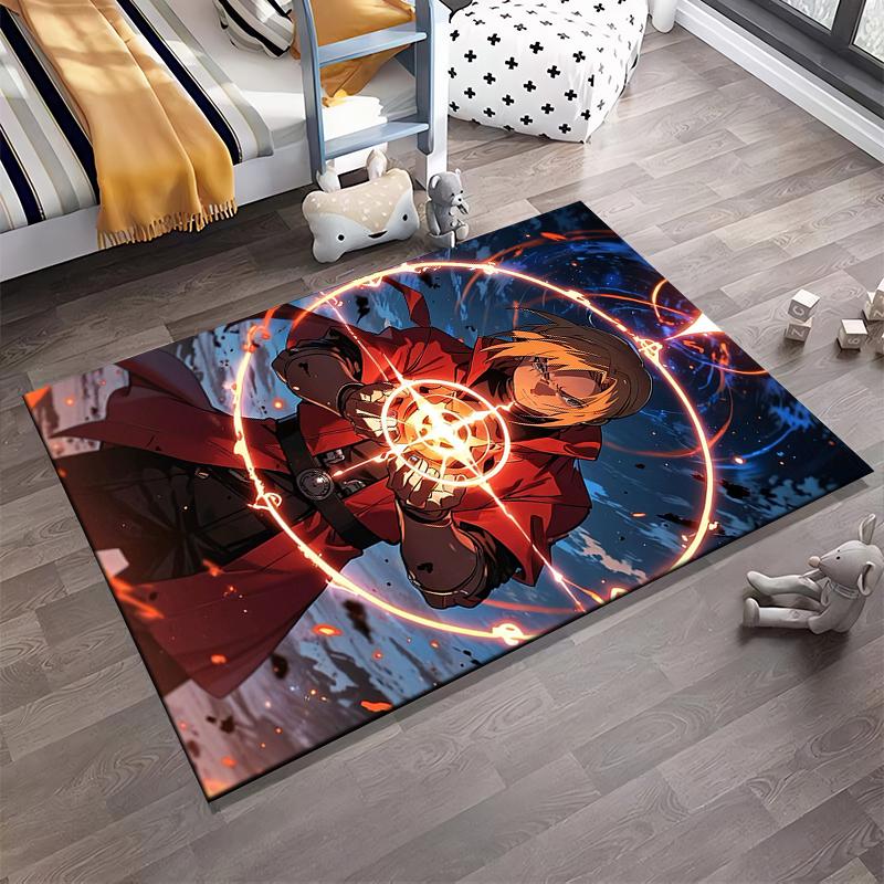 "Anime Style Carpet with Hero in Red Cloak, Magic Circle Pattern" Suitable for use as an anti-slip for living room bedroom sofas