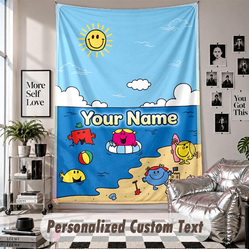 Wall Hanging Tapestry With Custom Name & Text, Mr. Men & Little Miss Decorative Tapestry For Bedroom