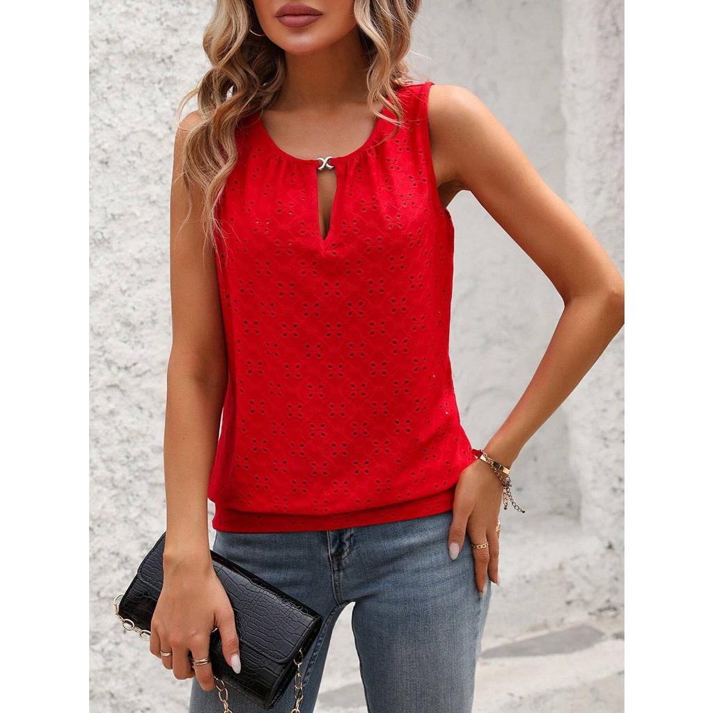 Dame Elegant Ermeløs Vest - Semi-gjennomsiktig Rund Hals Lett Topp, Medium Stretch Casual, Ermeløst Sommerfuglmønster, Ikke Gjennomsiktig