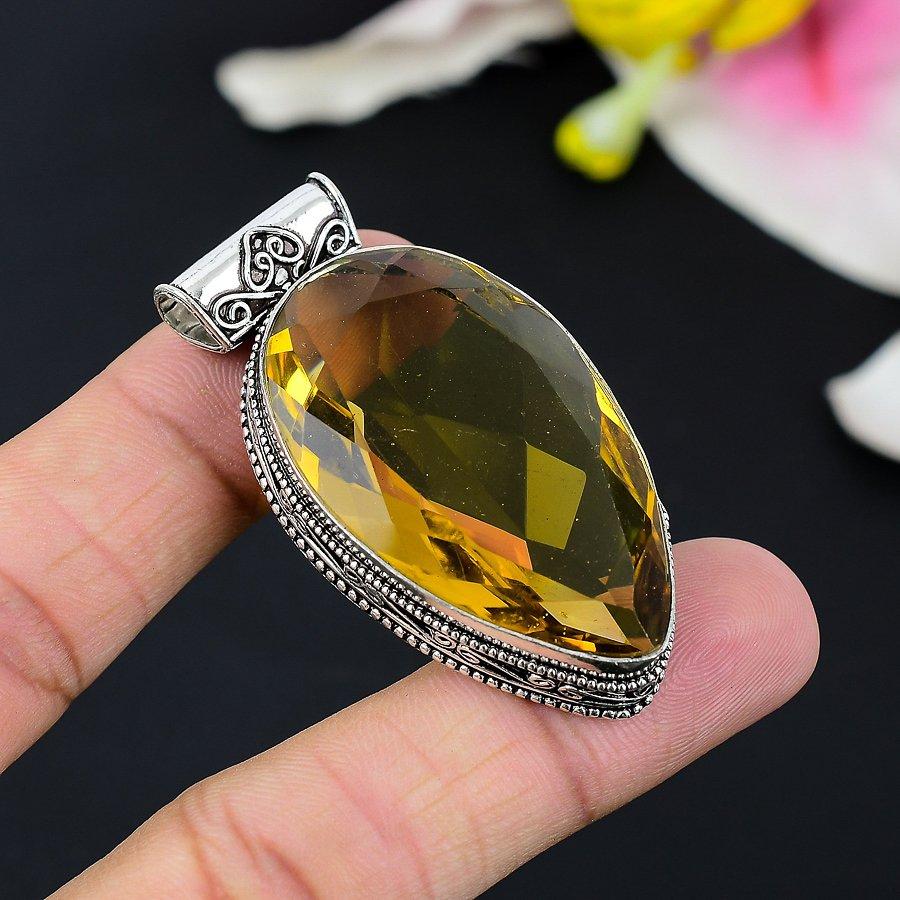Citrine Gemstone Handmade 925 Sterling Silver Jewelry Pendant 2.56" KG-110