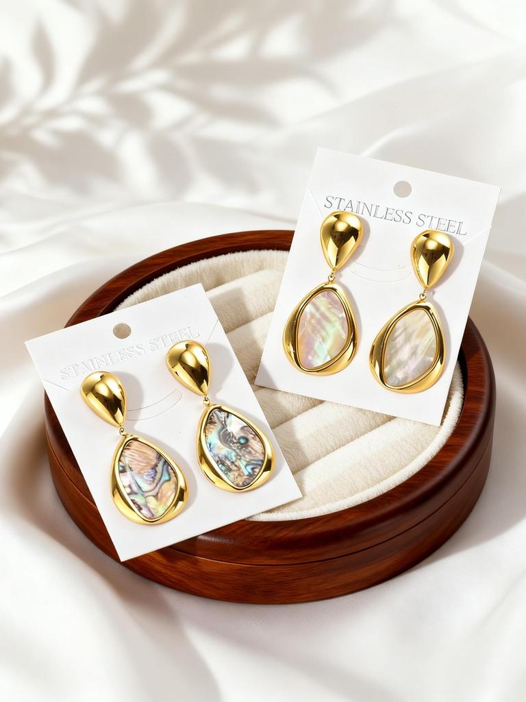Elegant Stainless Steel Abalone Shell Earrings for Women Irregular Shell Earrings Waterproof Fashion Jewelry Gift