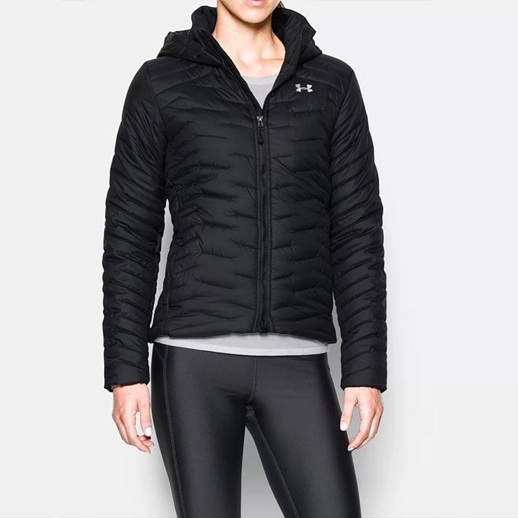 Under Armour Reactor Logo Print Waterproof Hooded Zip Cotton Jacket Women Jackets Black 1280892-001