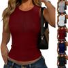 Sleeveless Ribbed Knit Tank Top for Women Zipper Front Fitted Casual Crew Neck Split Hem Vest Shirt