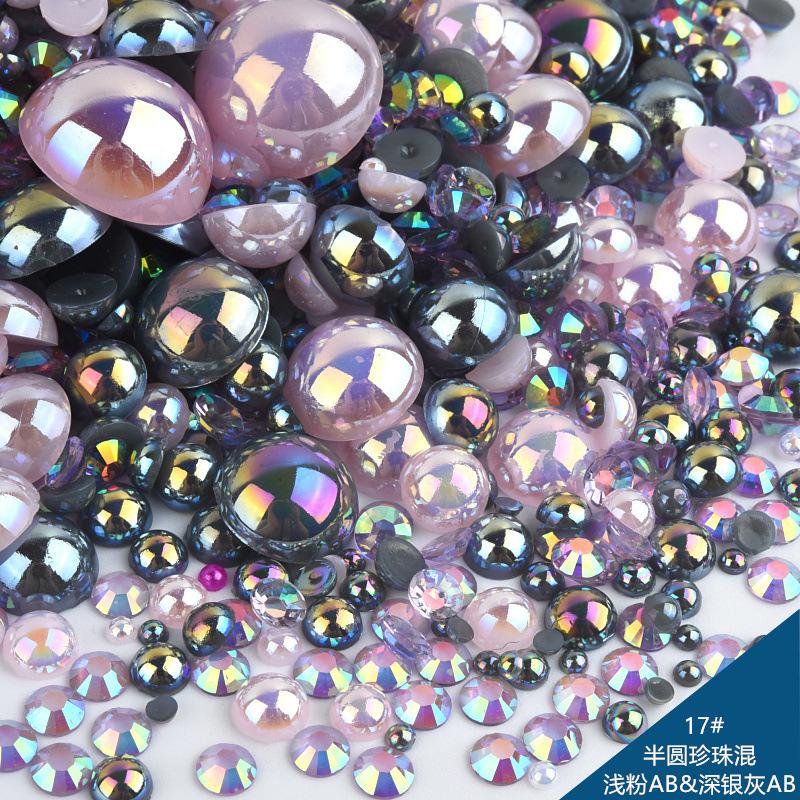 Mixed Abs Semicircular Pearl Resin Flat Bottom Diamond Set Imitation Pearl Mixed Size Diy Jewelry Accessories