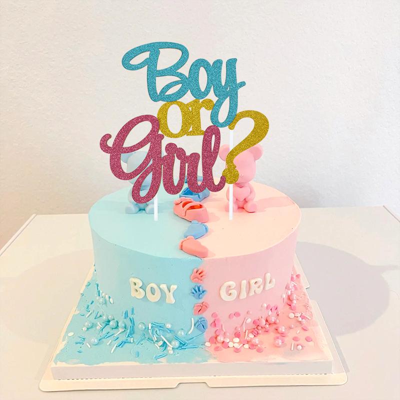 Glitter Boy or Girl Cake Toppers Gender Reveal Party Cake Decorations Pink Blue He or She Supplies Birthday Party Cake Flags