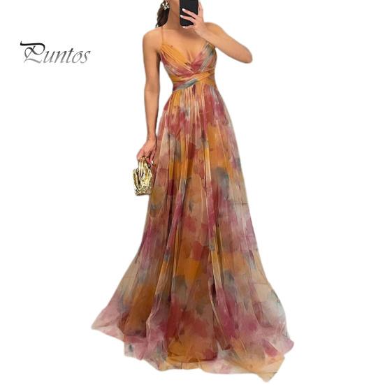 

Женское вечернее платье из сетки с красочным принтом и низким вырезом, без рукавов, с открытой спиной, на тонких бретельках, плиссированное, трапециевидной формы, длиной до пола, с узкой талией S