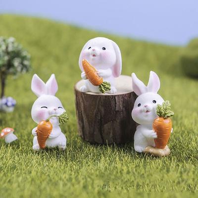 Cartoon Carrot Bunny Statue Micro Landscape Miniature Resin Hare Miniature Rabbit Figurine