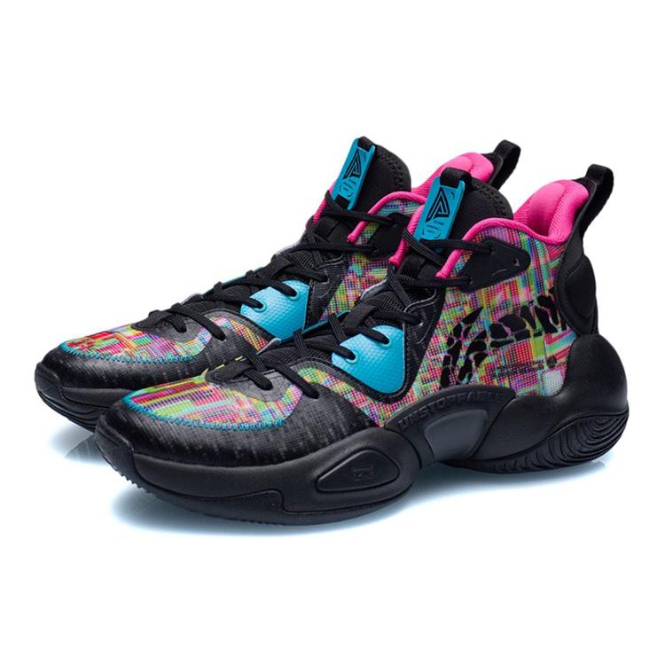 LiNing Air Raid Cushioning Anti-Slip And Wear-Resistant Support Mid-Top Basketball Shoes Black Multicolor ABPR067-2