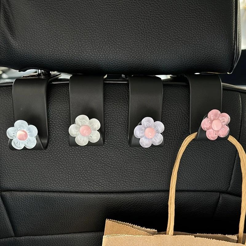 

4-Piece Cute Crystal Flower Car Hook - Durable ABS Material, Multifunctional Rear Seat Organizer, Interior Accessories