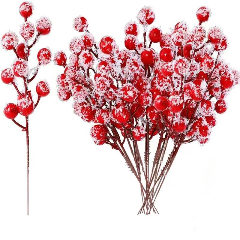 

20pcs Artificial Snow Frosted Red Berries Stems Home Decor DIY Crafts Christmas Tree Party Decoration New Year Festive Ornaments 20pcs красный