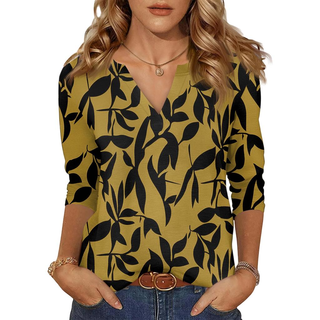 Women's Casual Fashion Sexy Comfortable V-Neck Floral Seven Sleeve Top