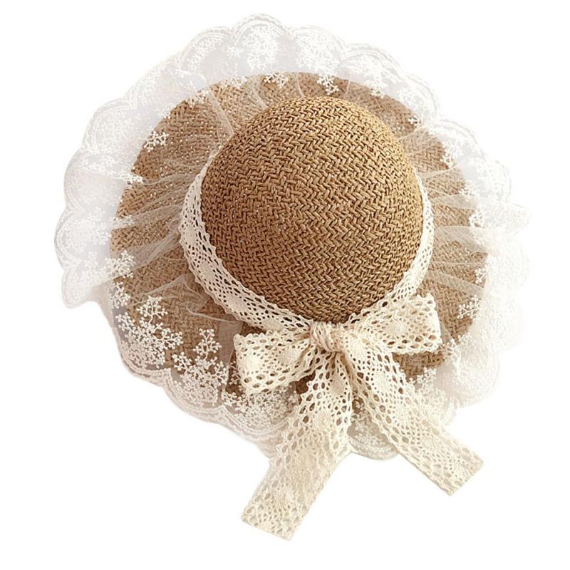 Girls Hats Summer Flowers Bow Straw Hat Children's Beach Cap Wide Brim Bohemia Cap Sun Hats